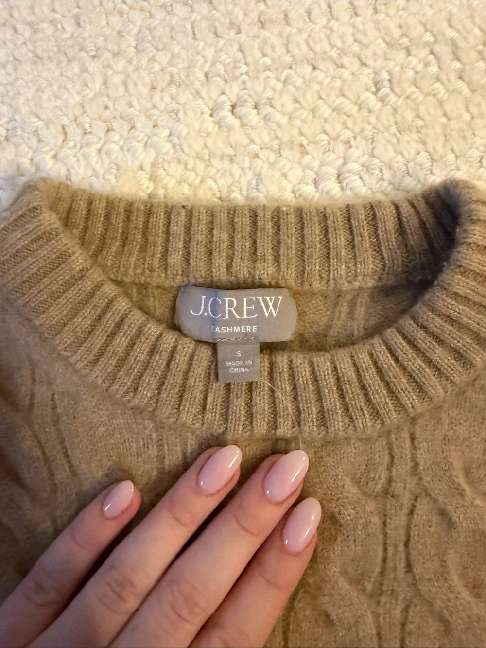J. Crew Cashmere Cable Knit Sweater in Camel Brown